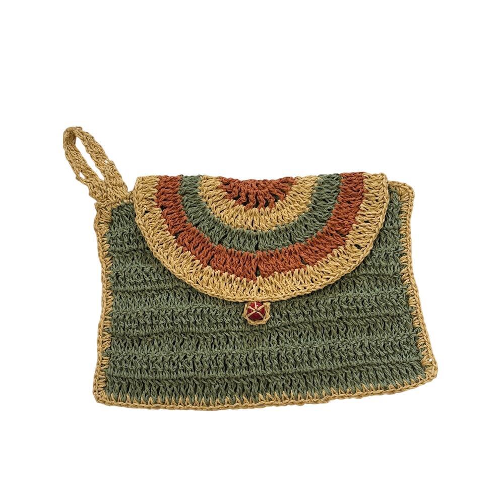 Handmade Boho Woven Clutch Bag Fringe Straw Knit Wristlet Beach Purse - Picture 2 of 9